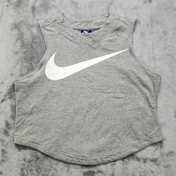 Nike Top Womens L Heathered Gray Sleeveless Crop Tank Big Swoosh Workout Gym - Picture 1 of 10